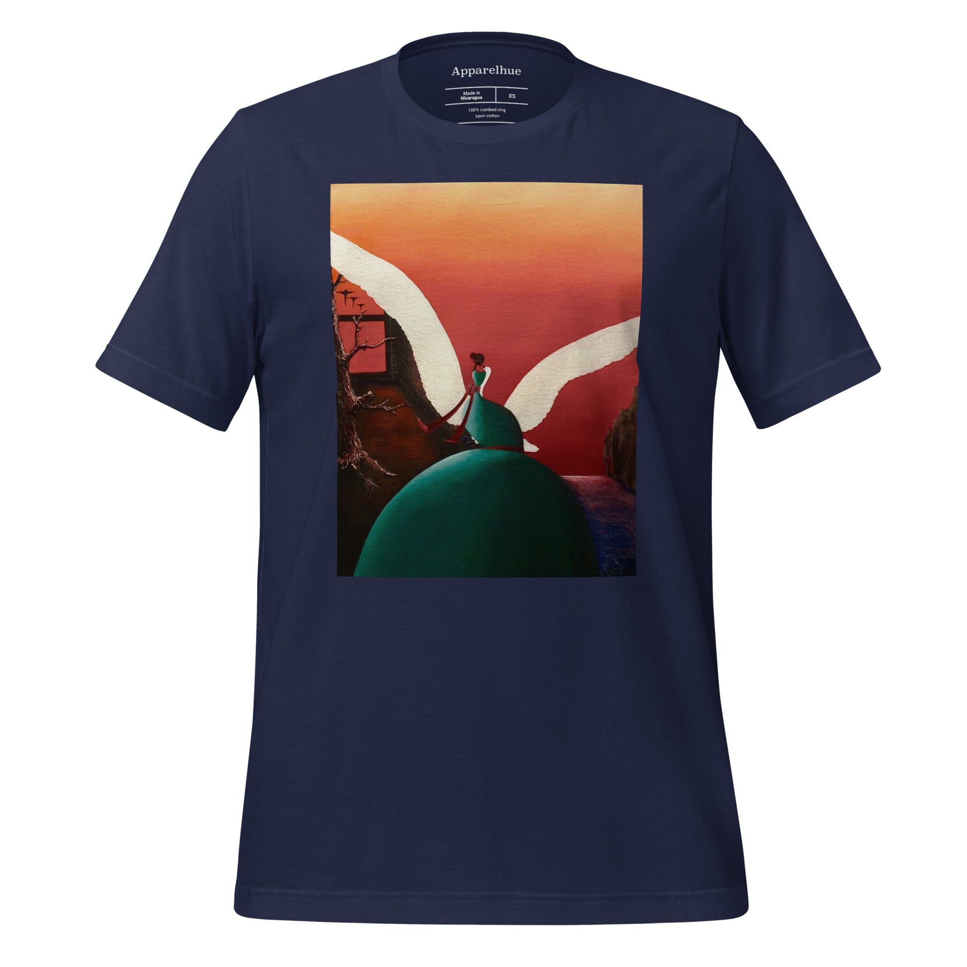 A clear product display of the artistic t-shirt with its unique and expressive design