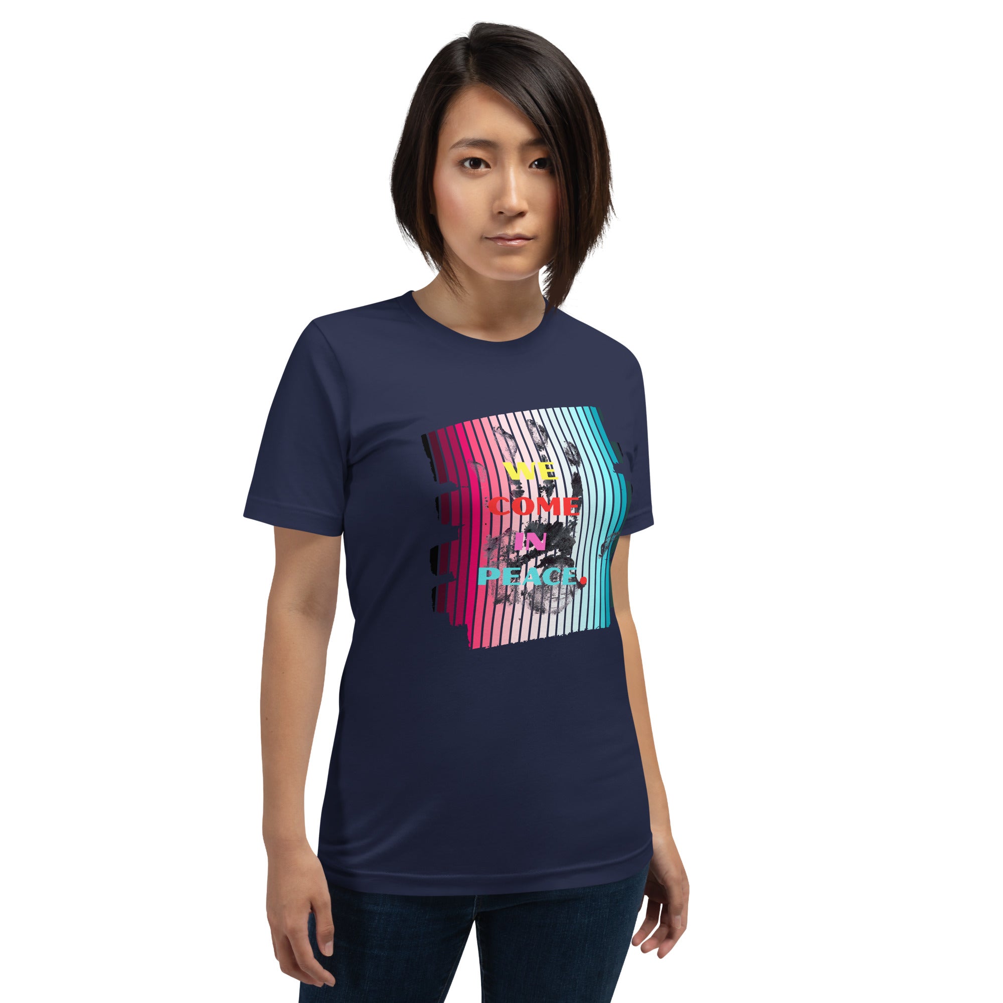 Peace slogan art tee close up print
