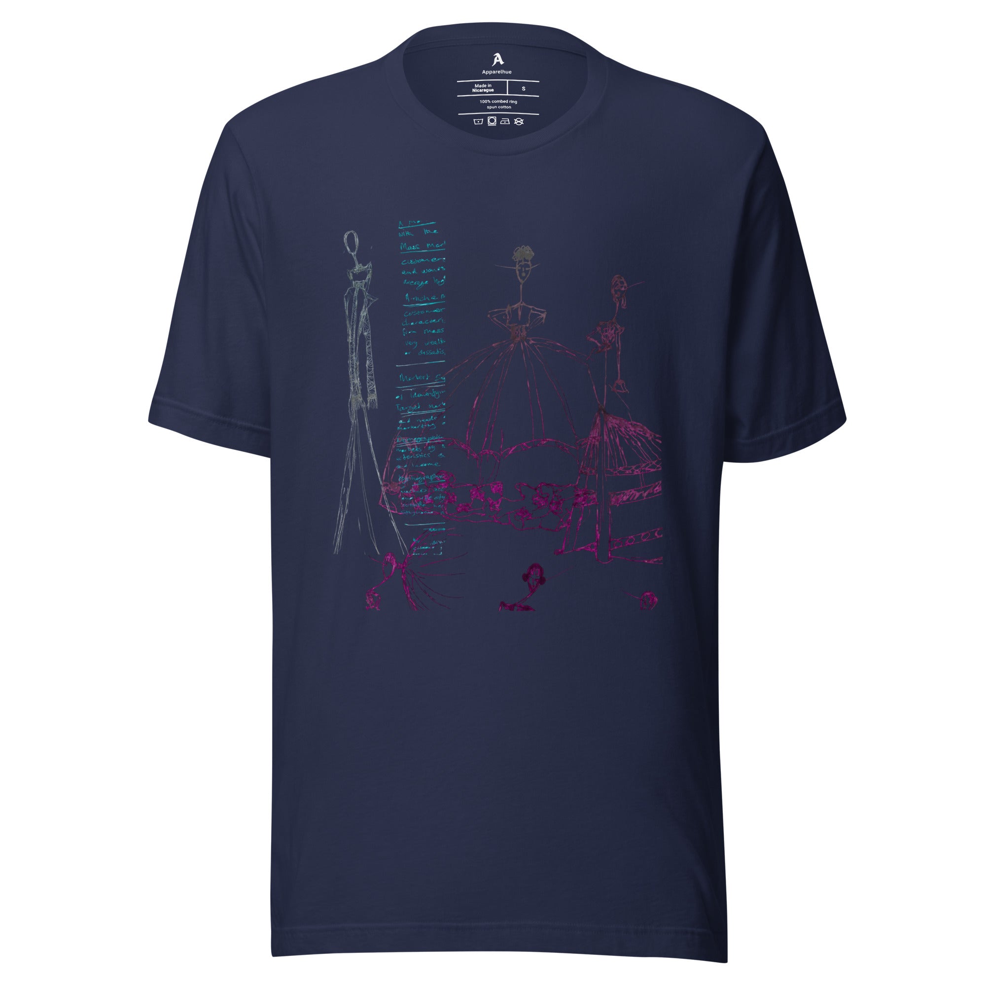 minimalistic navy t-shirt with expressive artwork