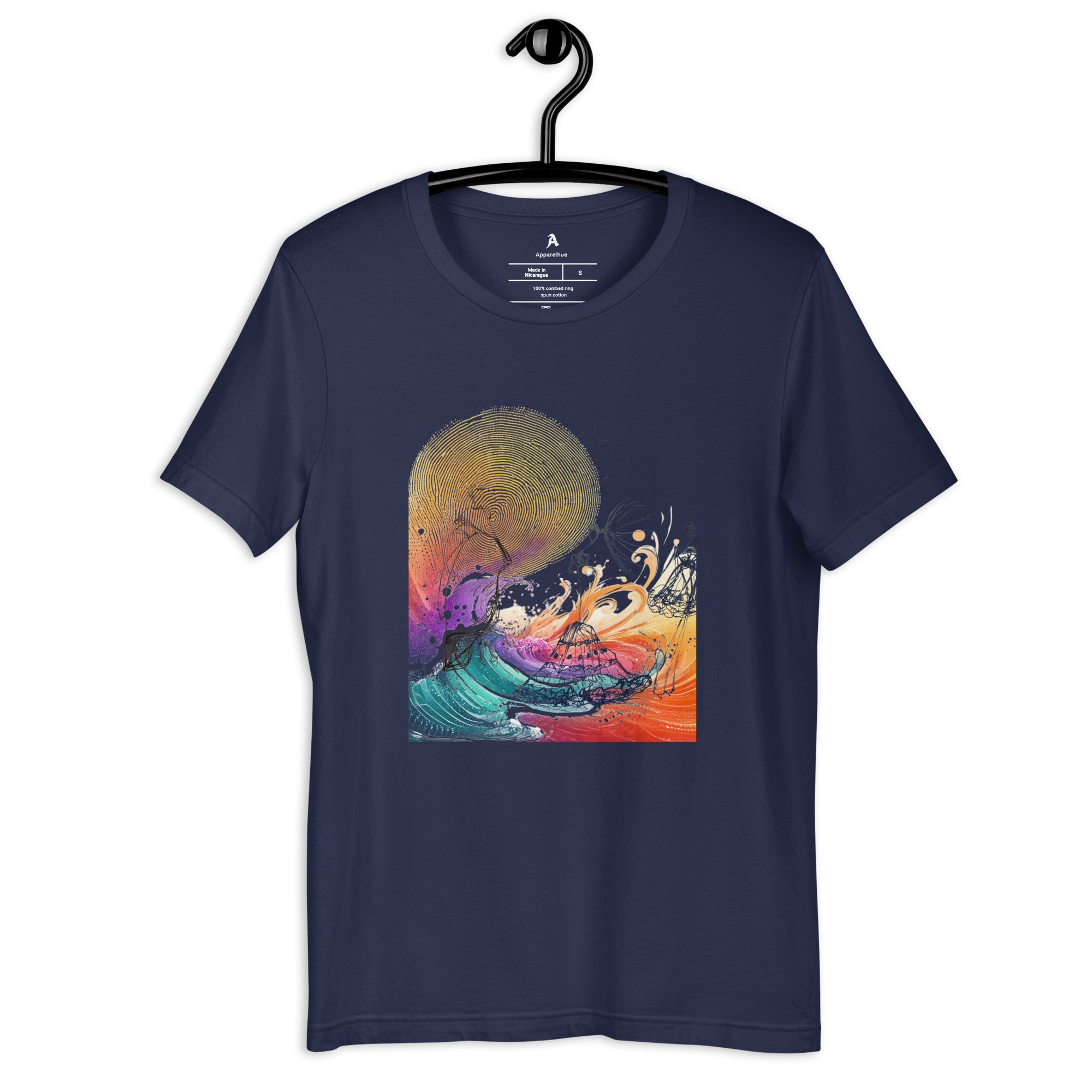 Women's white fashion t-shirt with abstract designer sketch print.