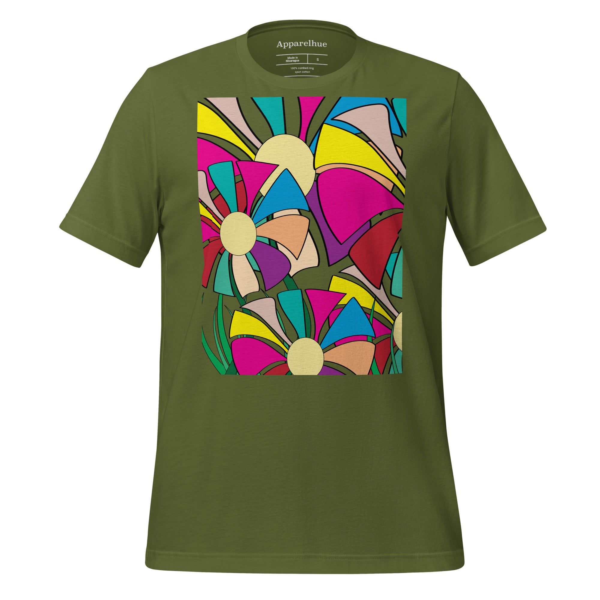 Flat lay photograph of the 'Flower Art Print' T-shirt, emphasising the central graphic and soft, high-quality fabric.