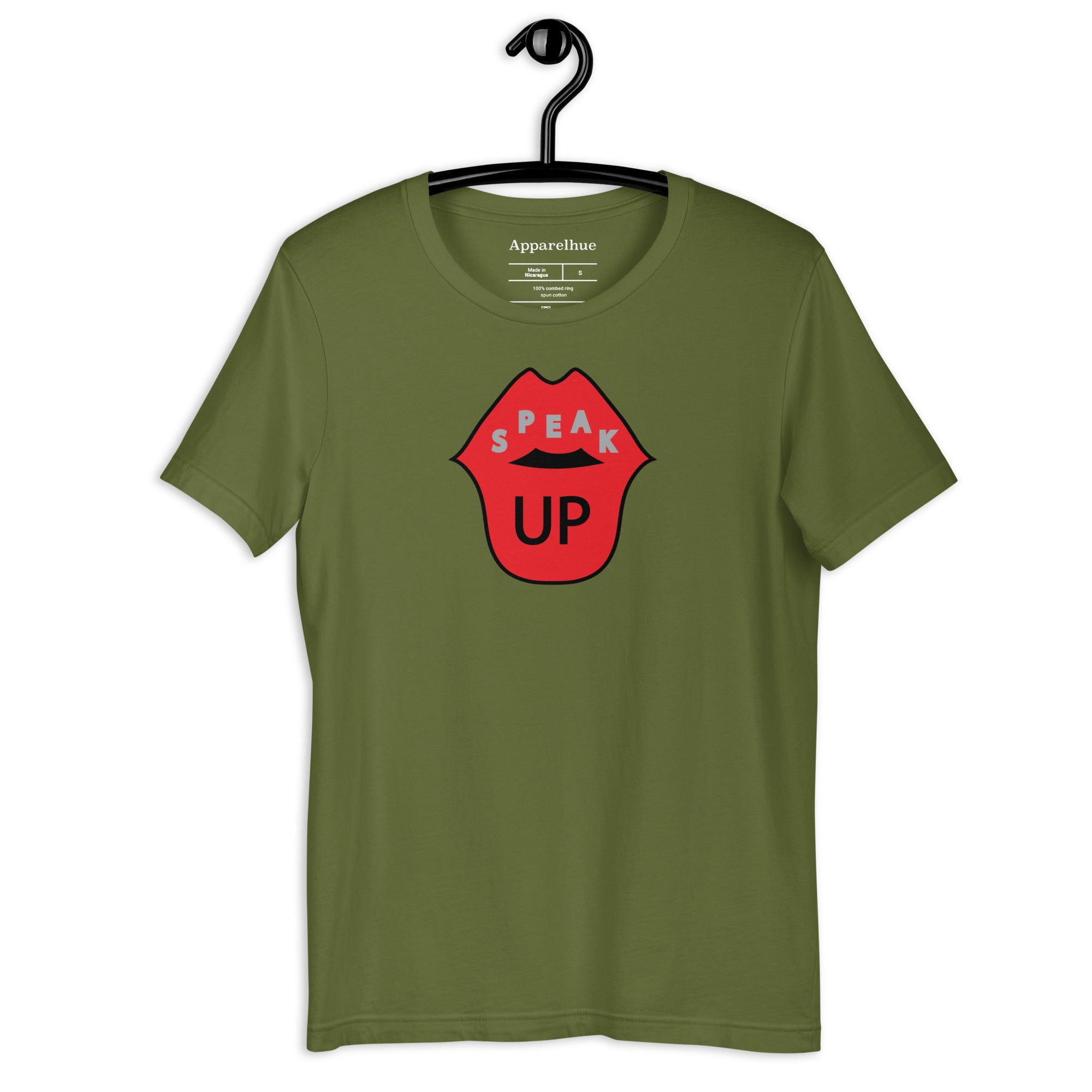 Flat lay shot of the Apparelhue art 'Speak Up Art Print' t-shirt, highlighting the central graphic and relaxed fit
