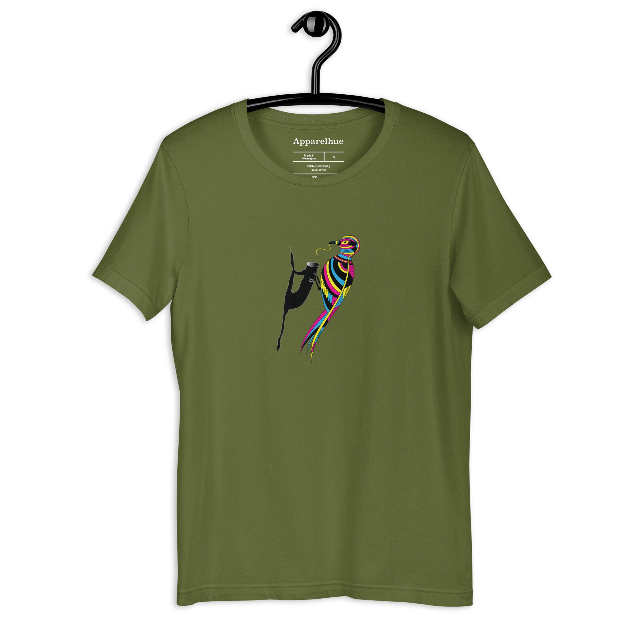 unique artistic bird t-shirt showing bold colour and modern design