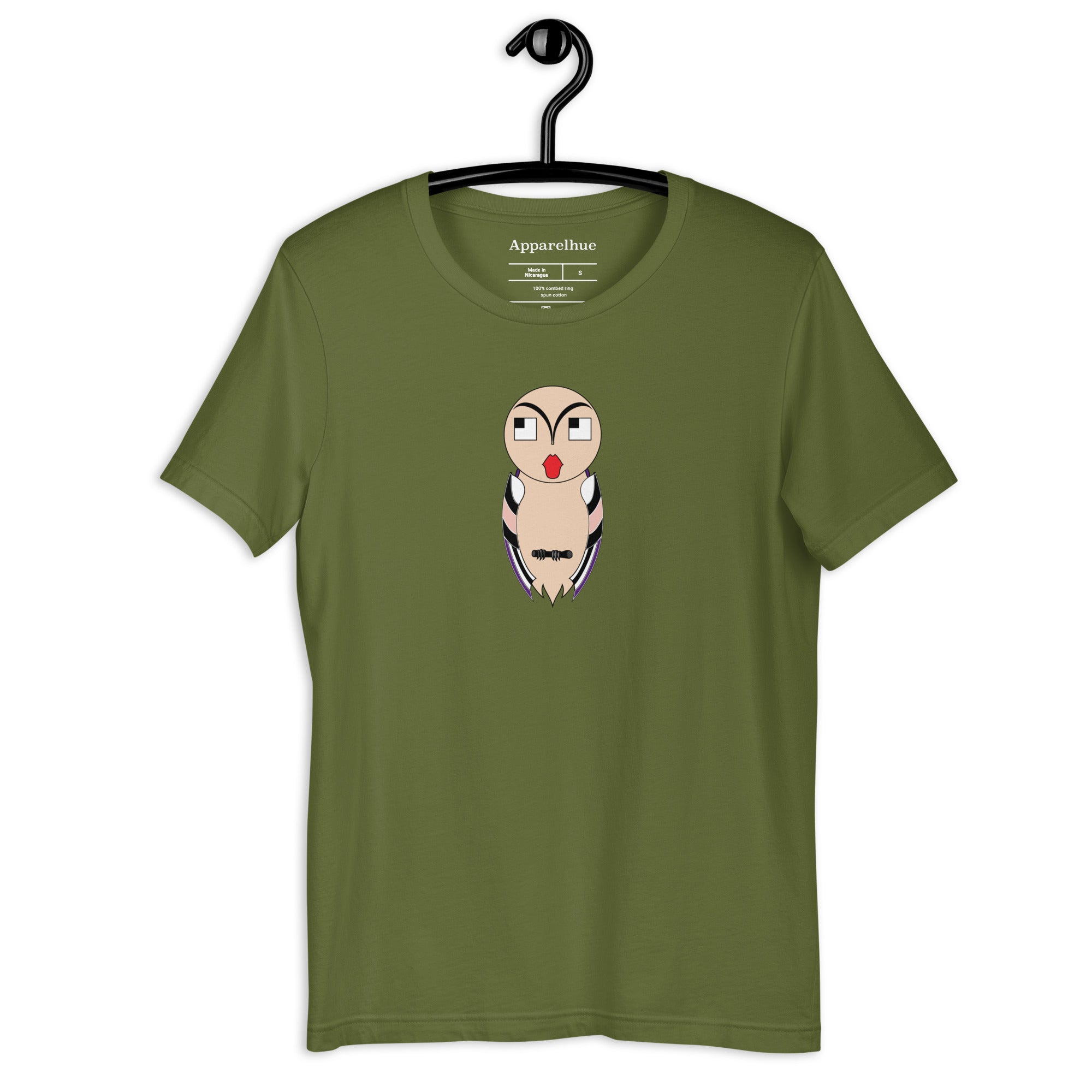 Close-up of owl graphic print on cotton tee