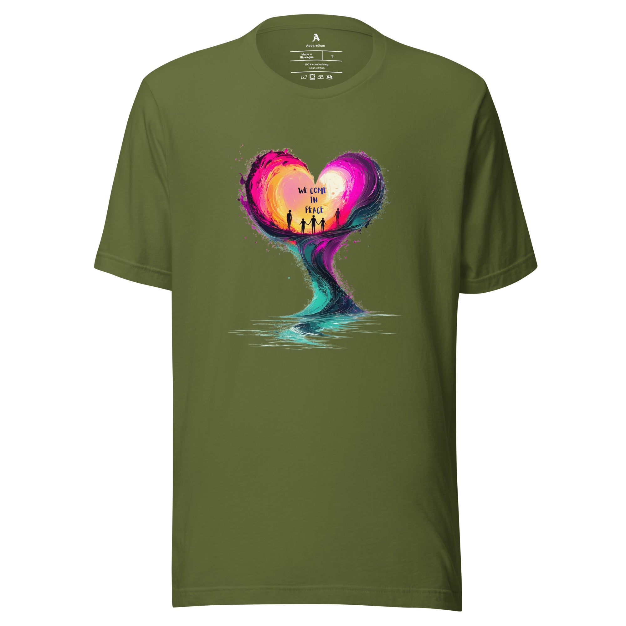 Colourful heart illustration printed on black t-shirt