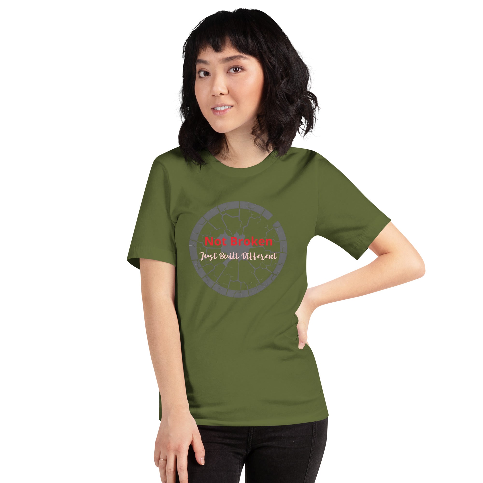 Apparelhue Not Broken Empowerment T-shirt paired with a blazer for a smart-casual empowerment style.