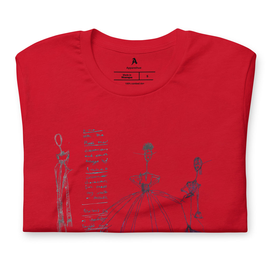 elegant women’s red graphic t-shirt design