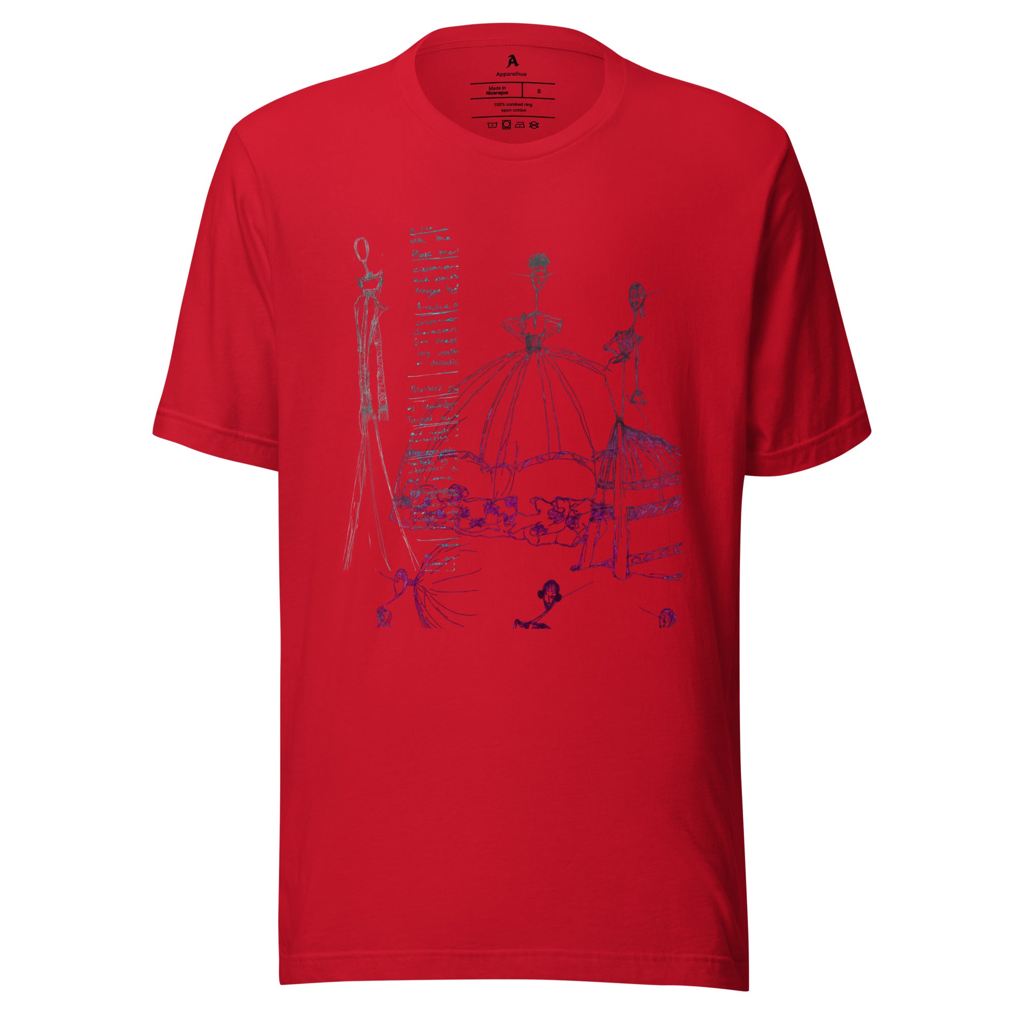 artistic apparel red t-shirt with sketch design