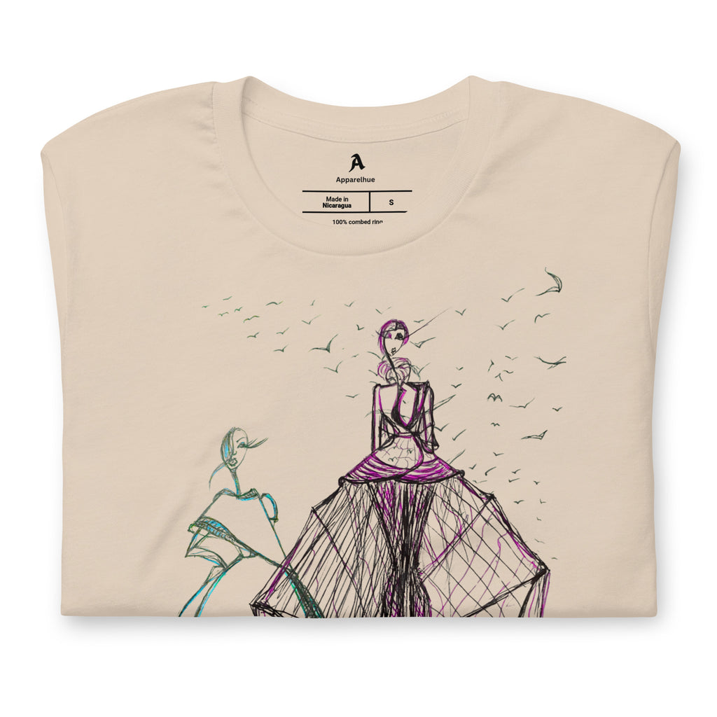 woman and abstract creature sketch tee