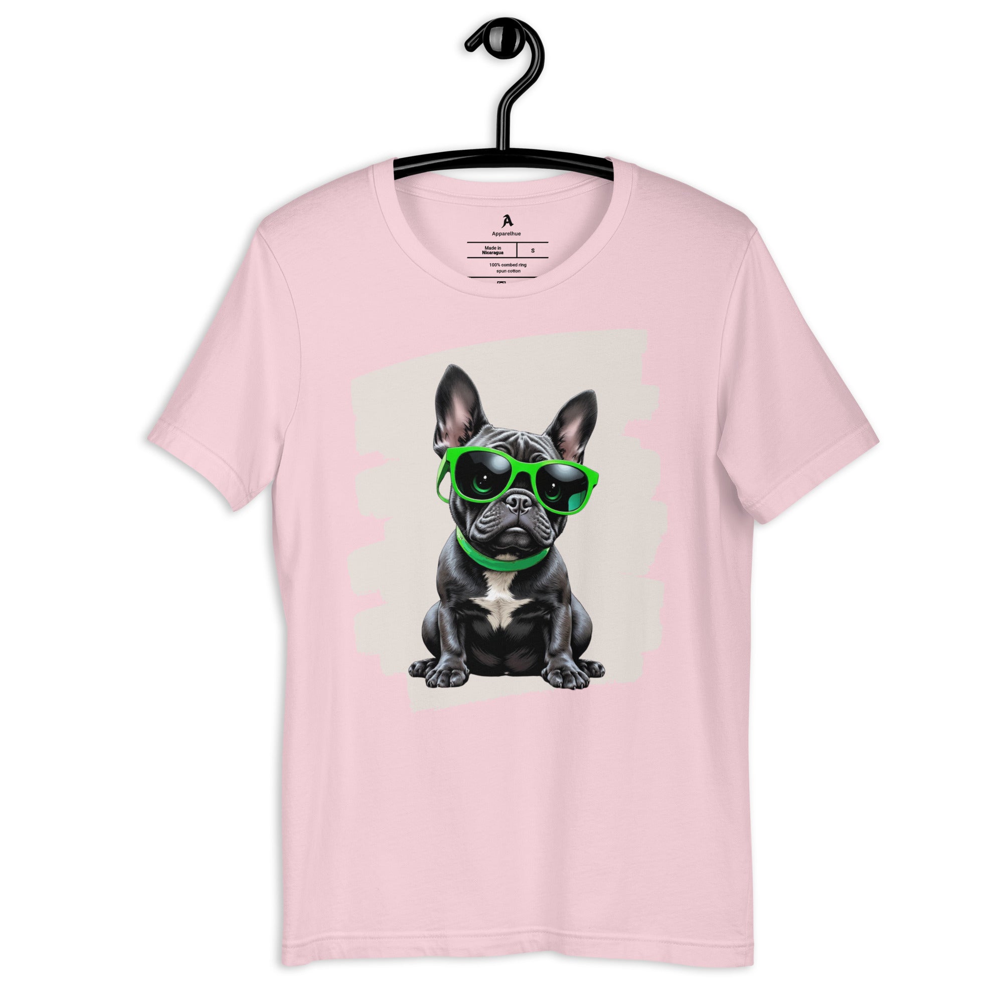 Unique Frenchie pup wearing sunglasses digital painting for t-shirt merch.