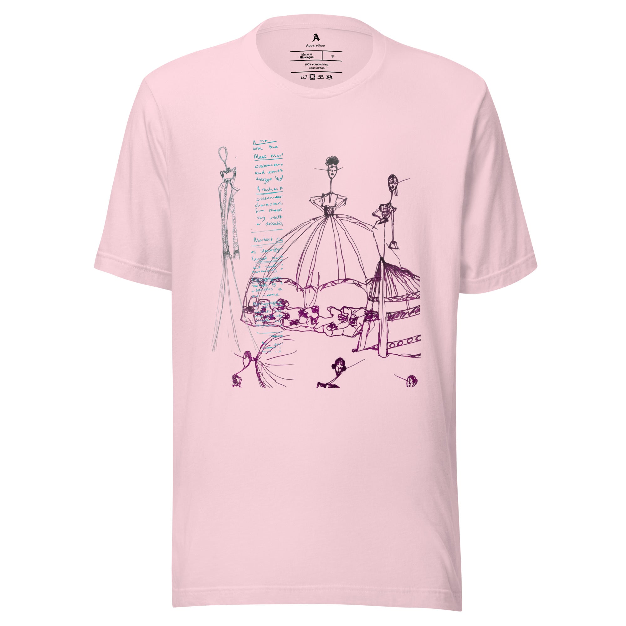 artistic women pink tee with fashion illustration