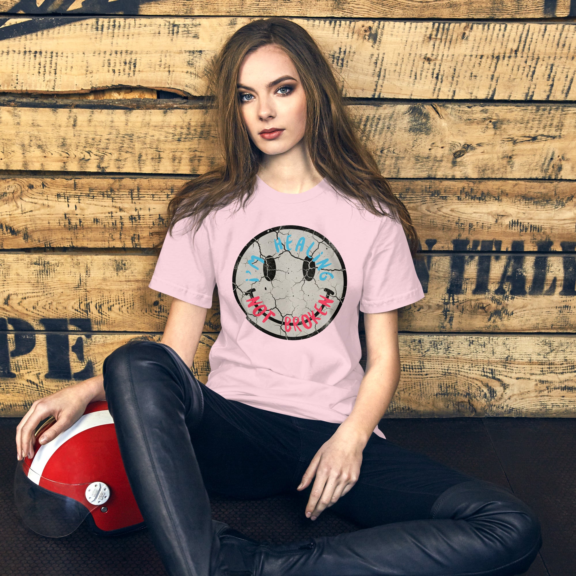 casual outfit with healing message t shirt