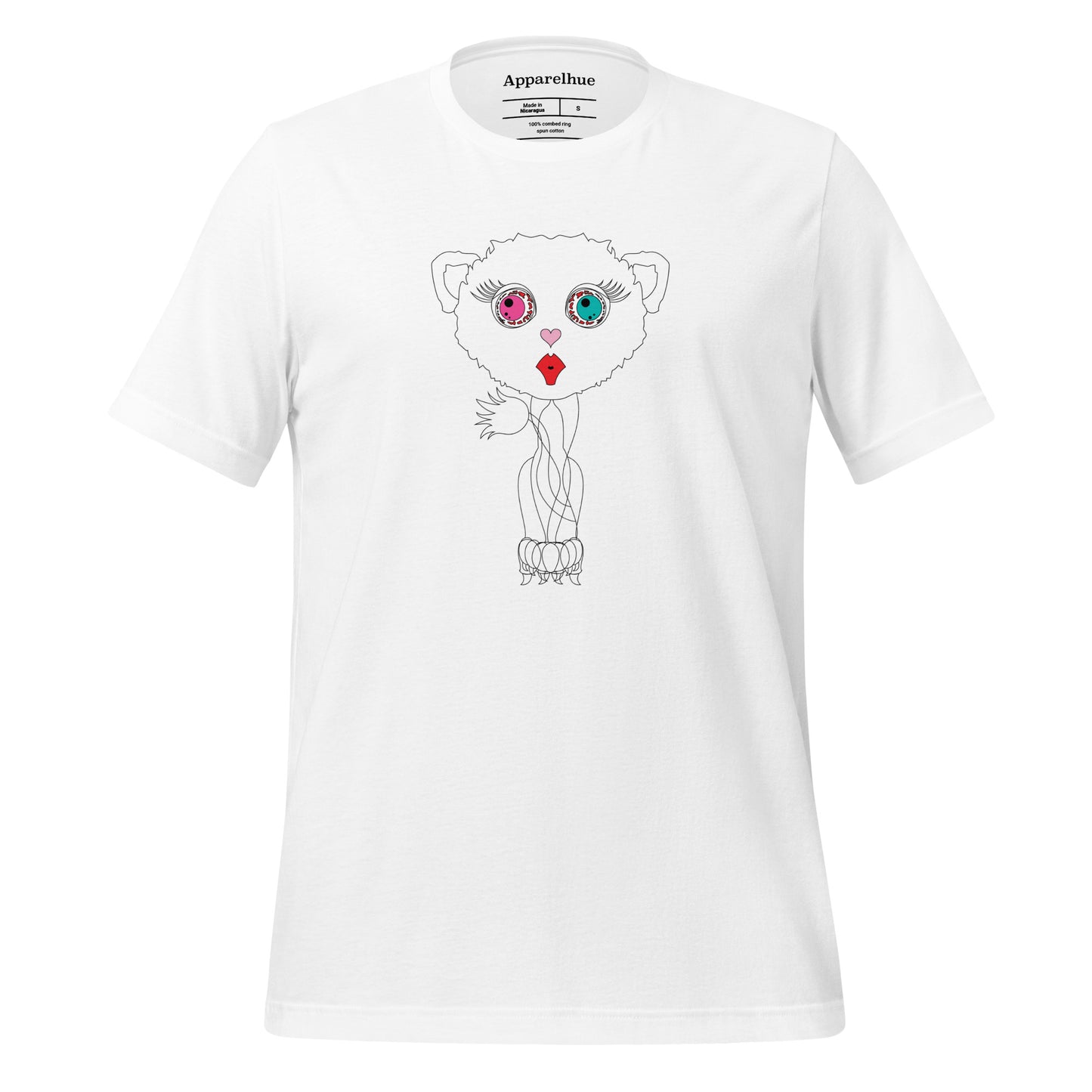 Kitty Cat Animal Graphic T-Shirt, Abstract Cat Designs Tee, Women Art Drawing Shirt