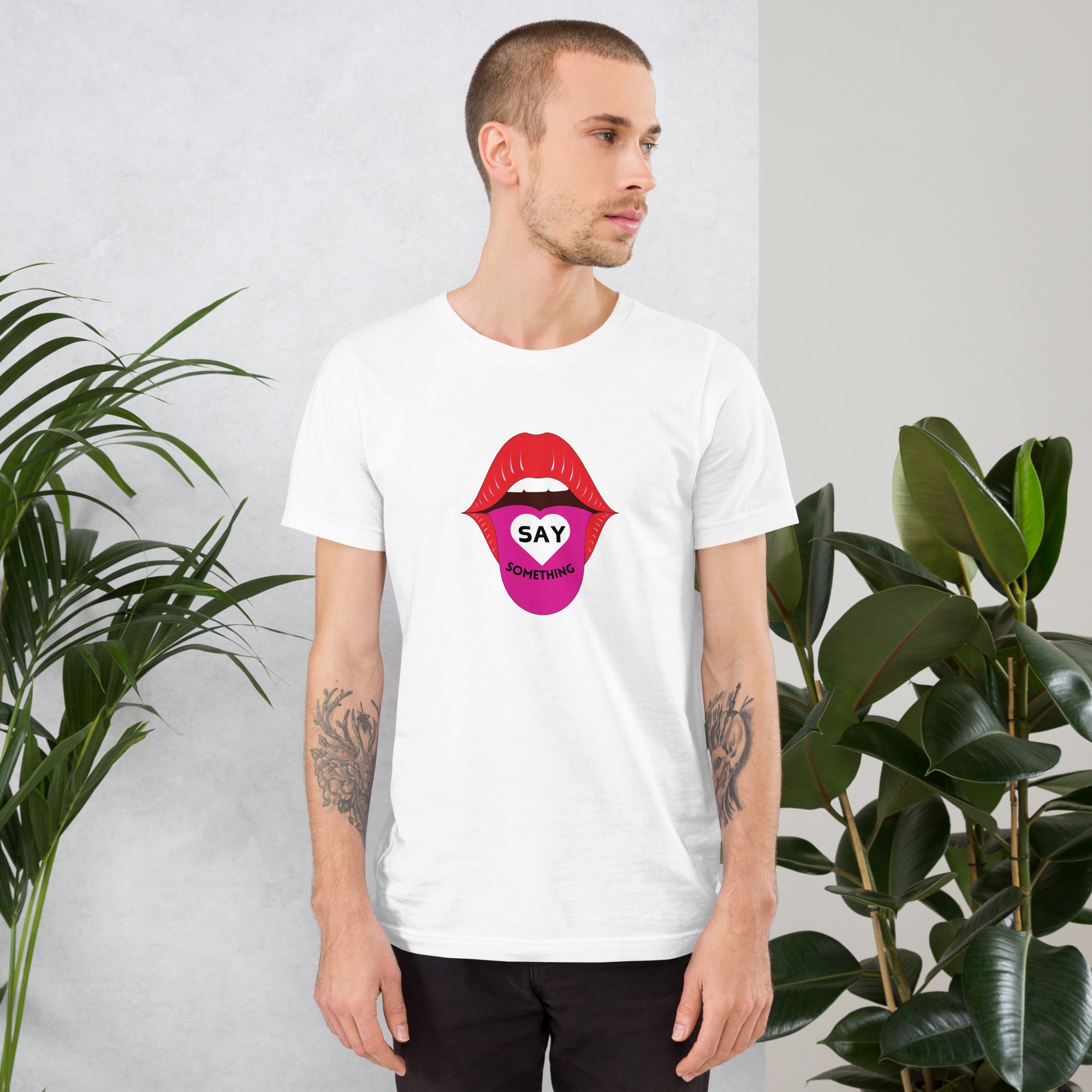 Detailed crop of the t-shirt sleeve and hem, showing the stitching and high-quality finish.