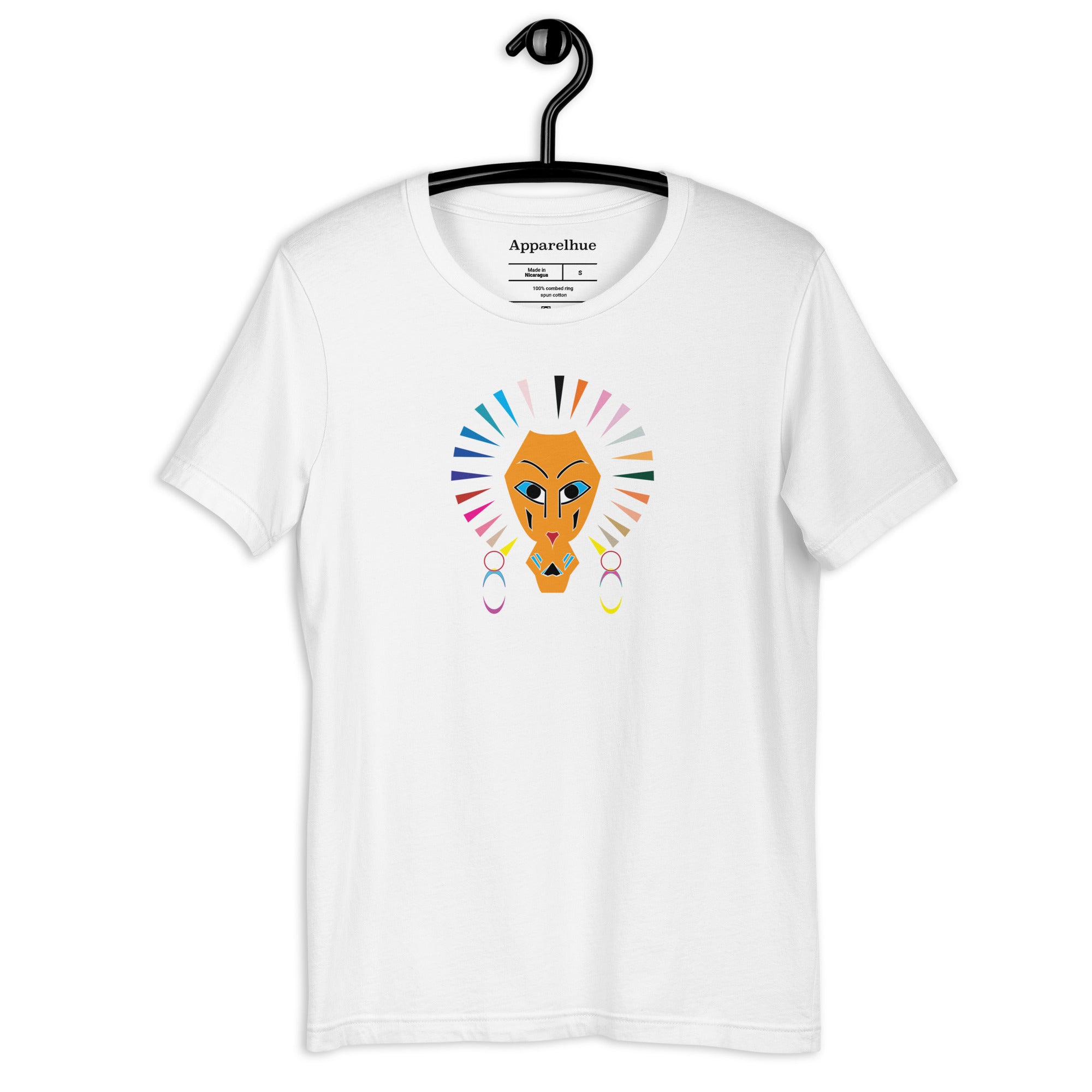 Abstract lion face art printed on unisex cotton T-shirt