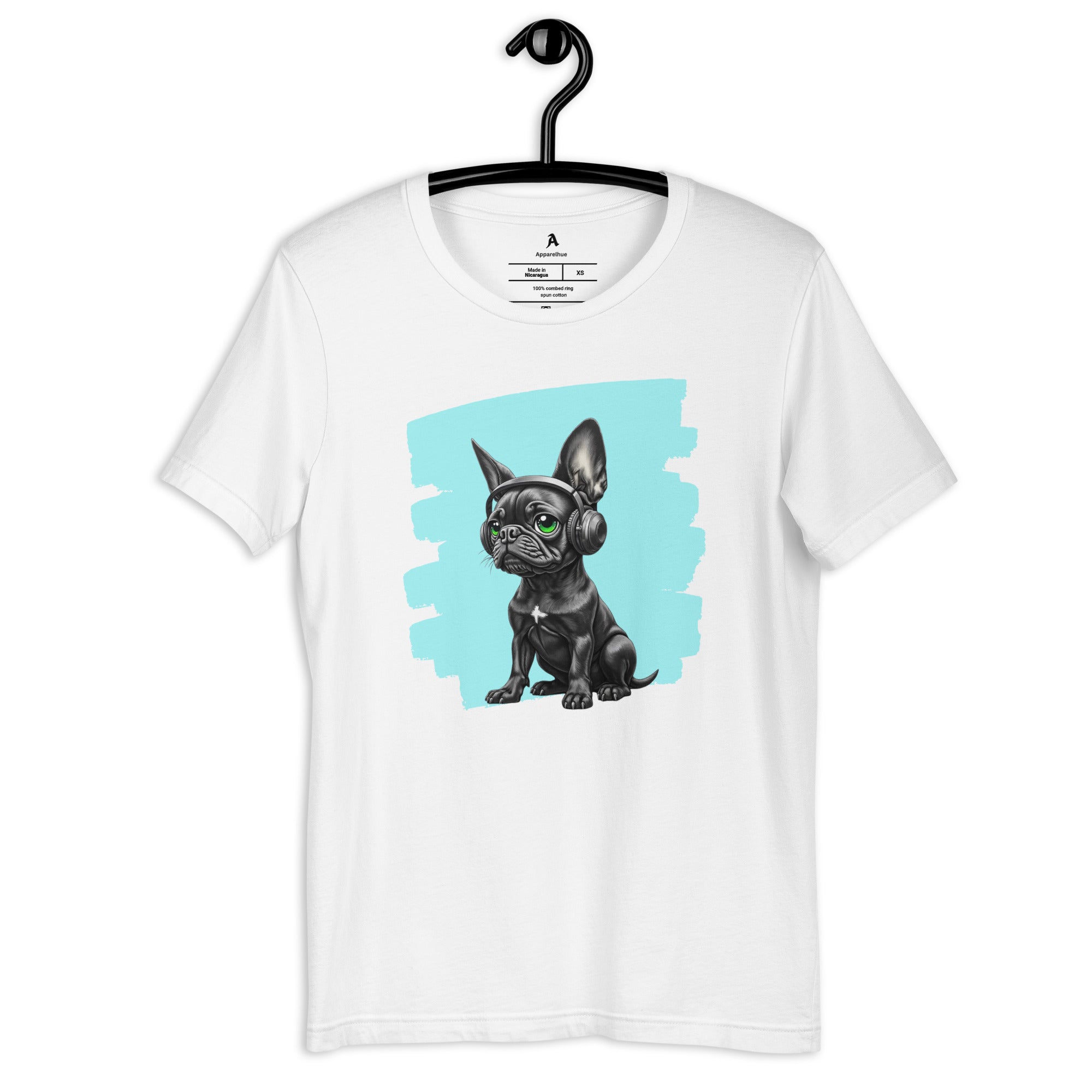 French Bulldog wearing large headphones graphic t-shirt by Apparelhue