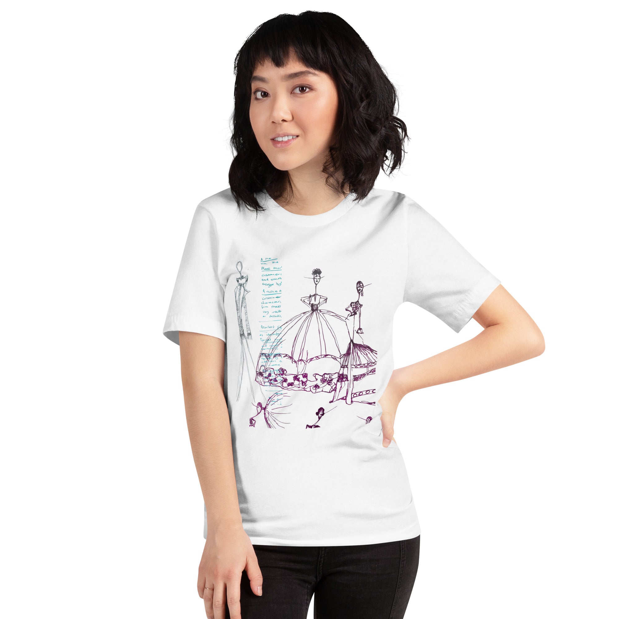 chic white graphic tee with artistic expression