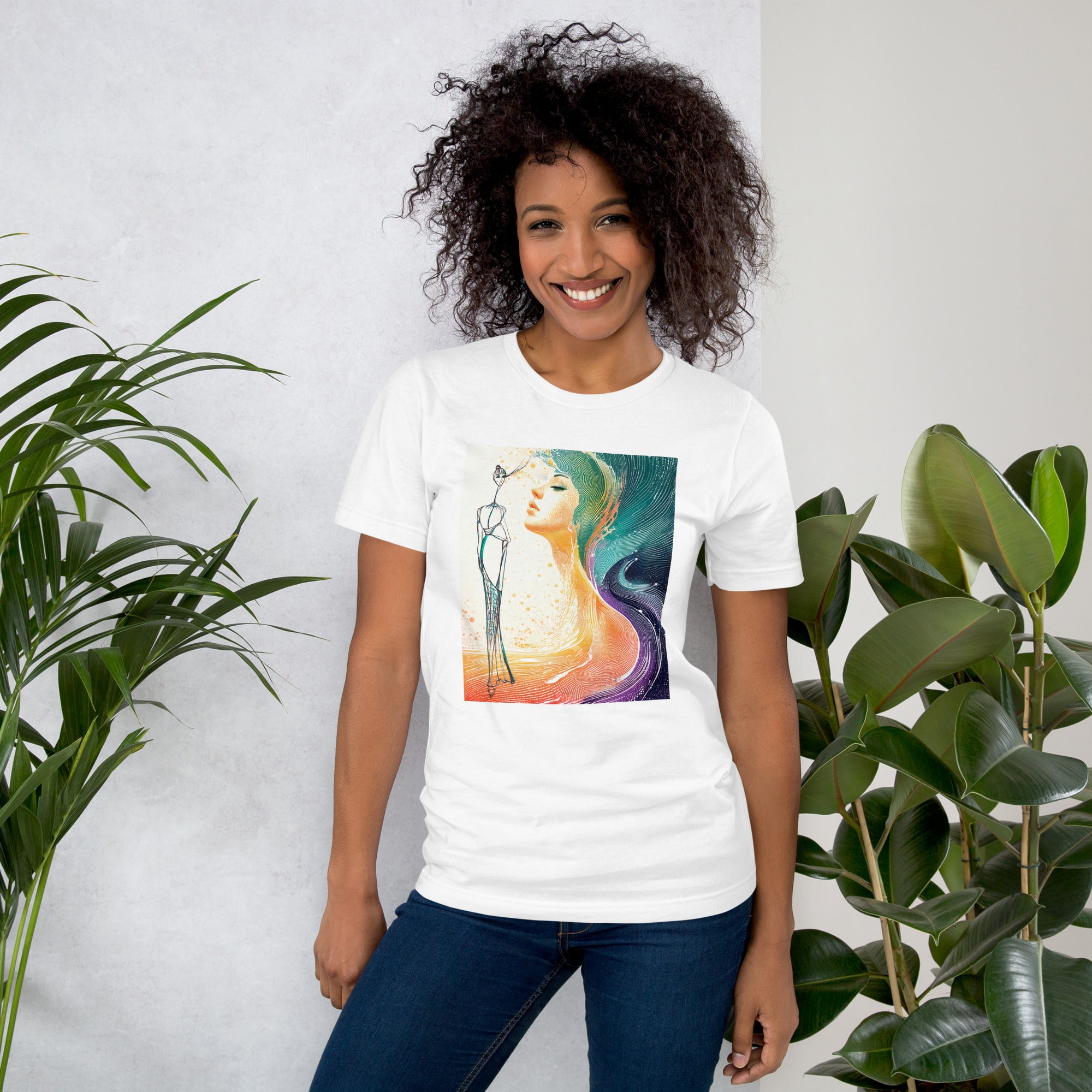 Artistic graphic tee with vibrant face illustration