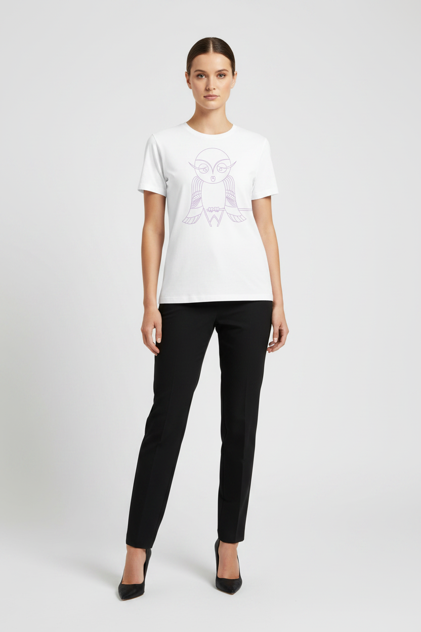 Purple Owl Line Art T-Shirt