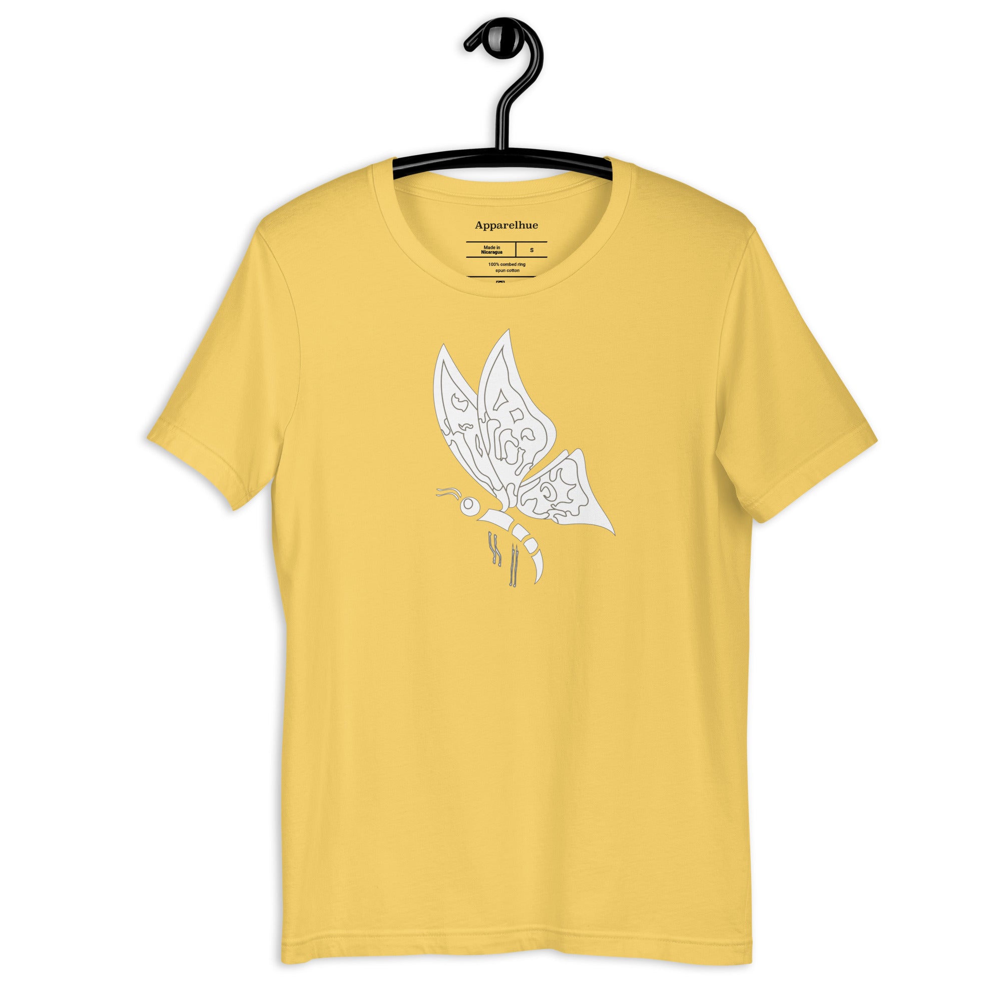 Folded butterfly tee highlighting the vibrant graphic art.