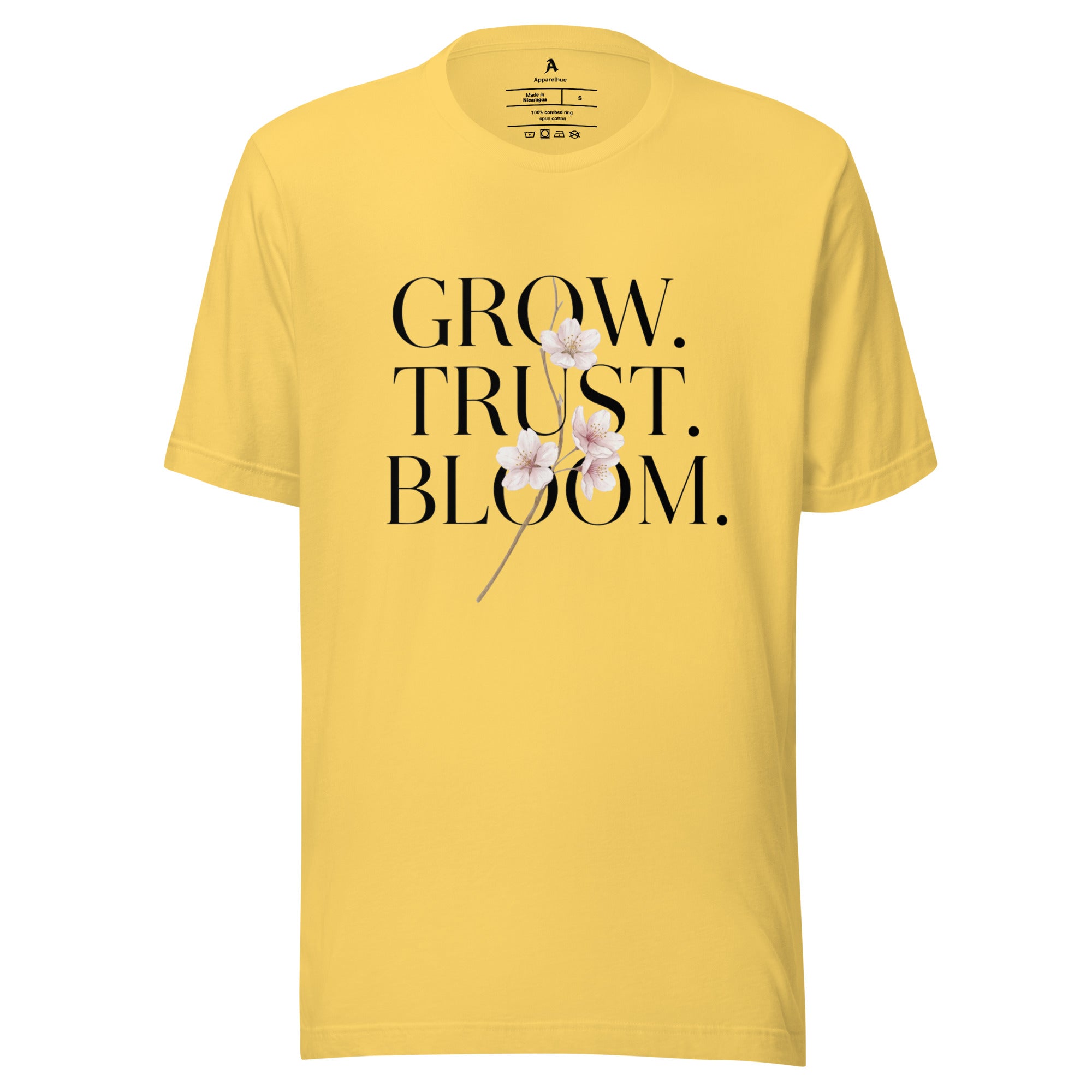 Apparelhue Grow Trust Bloom tee artistic typography design